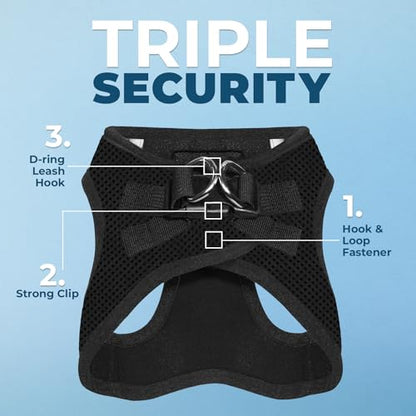 Voyager Step-In Air Dog Harness - All Weather Mesh, Reflective, No Pull Harness for Small, Medium Dogs, Cats - Secure with Hook & Loop Fastener, Buckle, Double D-Rings - Black/Black Trim, S