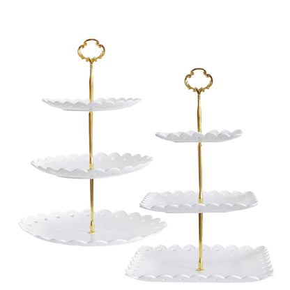 RAUVOLFIA 2 Pack of Plastic Round & Square Dessert Cupcake Stand, 3 Tier Cup Cake Holder Tower for Tea Party/Birthday/Wedding, Plastic Tiered Serving Tray (White)