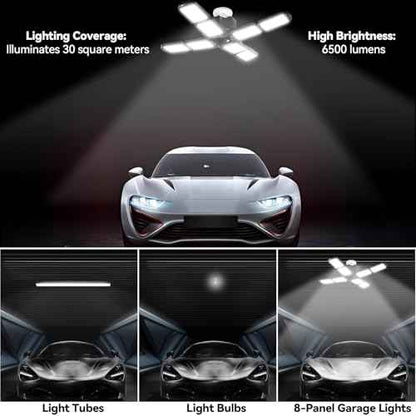 2 Pack Garage Light, 250W LED Shop Lights, 20000LM 6500K Garage Lights Ceiling Led with 8 Deformable Panels, Screw in E26/E27 Socket Bulb for Warehouse, Workshop, Basement, Barn, Storage Lighting