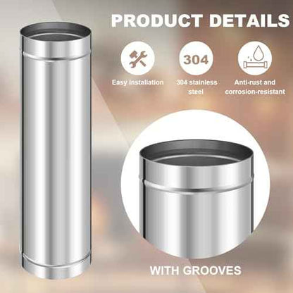 6" Inner Diameter Stove Pipe Single Wall Stainless Steel Chimney Pipe Ducting 24" Flue Chimney Extension(1 Piece)