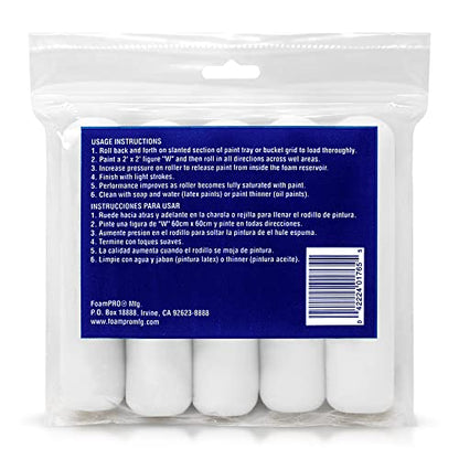 FoamPRO 163-P, 165-5 | 4” Fine Finish Foam Roller Refills (5 Pack) | Foam Paint Roller Covers | Home Painting Supplies & Paint Tools