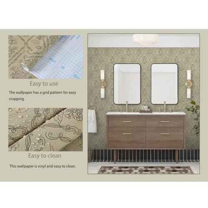 Kitico Peel and Stick Wallpaper Vintage Bohemian Wallpaper Brown Contact Paper Flower Removable Waterproof Bathroom/Bedroom Cabinets Self Adhesive Vinyl 17.3 inches x393.7 inches