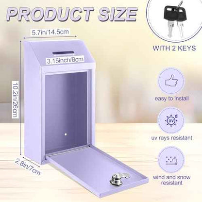 Metal Donation Cash Box Collection Safe Suggestion Box with Lock Wall Mounted Mailbox Delivery Ballot Container for Home Office Outdoor Door