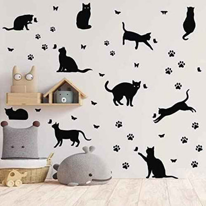 Bamsod Black Cat Wall Stickers for Kids Bedroom - Vinyl Wall Art Decals, 10 Pcs
