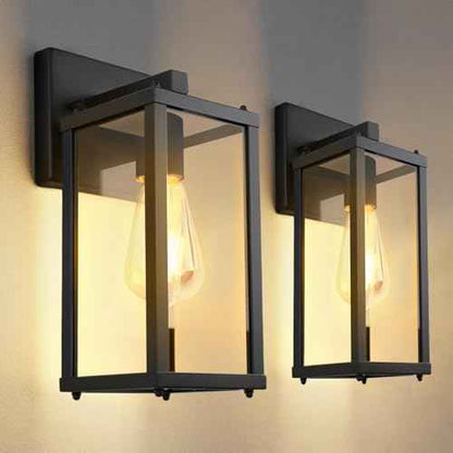 Outdoor Porch Lights Sconce: Waterproof & Stylish Exterior Lighting Fixtures, Black Wall Light with E26 Socket and Glass Shade, Modern Outdoor Lanterns for Patio & Front Door (2 Pack)