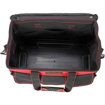17 Inch Tool Bag with Adjustable Shoulder Strap,Wide Mouth Tool Bags,Heavy Duty Waterproof Tools Bag Organizer,Plastic Hard Bottom Base Tool Tote Bag for Men