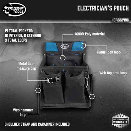 Dead On Tools HDP222496 Pro Electricians Professional Pouch, Black|black