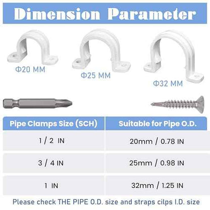 20 Set PVC conduit pipe strap clamps ¥Õ32 MM - SCH 1 IN,Two Hole plastic pipe clips