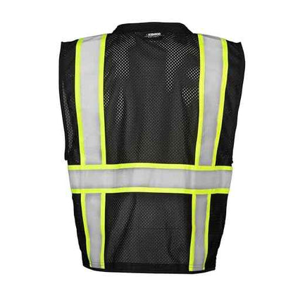 Kishigo Black Enhanced Visibility Men's Vest B100, Multi Pocket Mesh Hi-Vis Vest, Ultra-Cool Polyester, 6 Pockets, Zipper