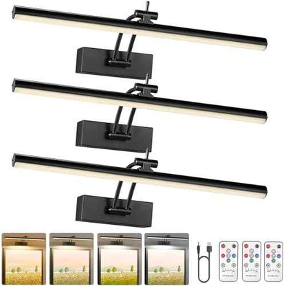 3 Pack Picture Lights for Wall Battery Operated, 16 inch Wireless Art Lighting for Painting, 6 Colors Picture Frame Lights with Remote, Dimmable 5200mAh Gallery Light, Black