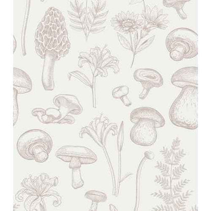 Mushroom Wallpaper, Floral Peel and Stick Wall Paper Removable Contact Paper for Bathroom Bedroom Cabinets, 17.3"¡¿78.7", Beige