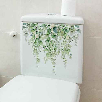 Green Plants Toilet Stickers -DIY Removable Waterproof Toilet Sticker-2 Sheets Leaves Flowers Toilet Lid Decals Self-Adhesive Plants Toilet Bathroom Cistern Decor 13.78x9.8in
