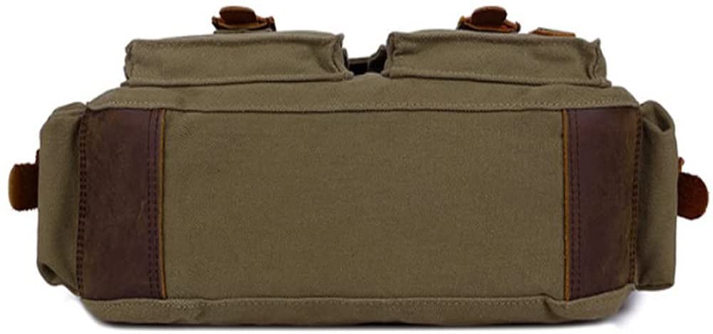 Sechunk Vintage Military Leather Canvas Laptop Bag Messenger Bags