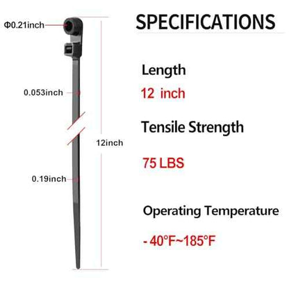 1000 PCS 12 inch Black Zip Ties with Screw Hole 70lbs Mountable head Cable Ties Straps Multipurpose Heavy Duty Nylon Cable Zip Ties with Screw Mounting Hole