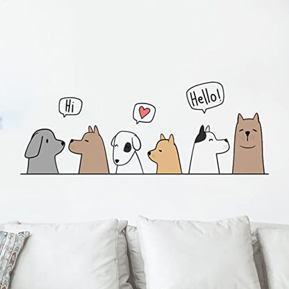 Dogs 'Say Hi' Cartoon Wall Decals, Multicolor, Polyethylene Terephthalate, Reusable, Rectangular, Indoor, 11.8in x 23.6in