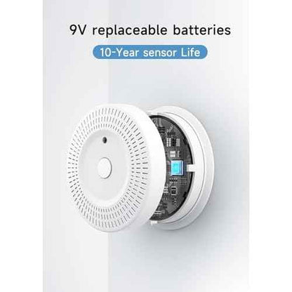 Smoke Detector, ?Lecoolife, ?9V Battery Operated Smoke Alarm with LED Indicator, Silence Button, Battery Powered, White, 4 Pack