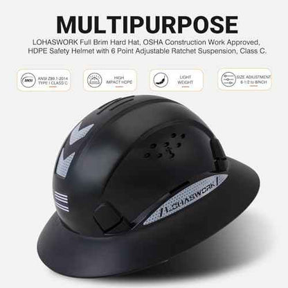 Full Brim Hard Hat Construction OSHA Approved Vented Hard Hat Cascos De Construccion Adjustable Cool Vent Work Safety Helmet for Men and Women