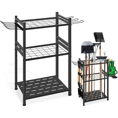 GMAK Garden Tool Organizer, Heavy Duty Garage Tool Storage Rack Utility Yard Tool Tower Rack with Large Hooks for Shed Garage Storage and Organization, for Long Handle Tools, Rake, Brooms, Shovel