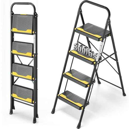 4 Step Ladder, Heavy-Duty Pass 800lb Capacity Test, Wide Anti-Slip Steps & Secure Handrail Compact, Folding Step Stool Portable Design for Home, Kitchen, Office, Pantry, Closet Use, Black
