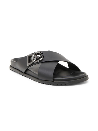 Dolce&Gabbana, Crossed Strap Leather Sandals, 43 (10 US/9 UK), Nero