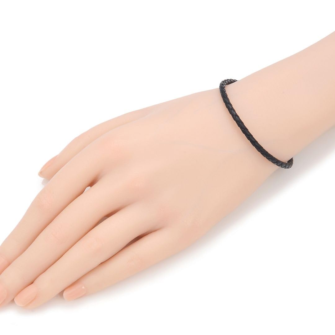 Adabele 1pc Real 7 inch Black Braided Leather Cord 3mm Bracelet Chain 925 Sterling Silver Clasp Compatible with Pandora All Other Large Hole Bead Charm SS224-7