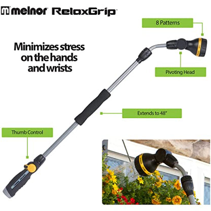 Melnor 65145AMZ RelaxGrip 8-Pattern Pivoting-Head QuickConnects Extension Wand, Black/Yellow