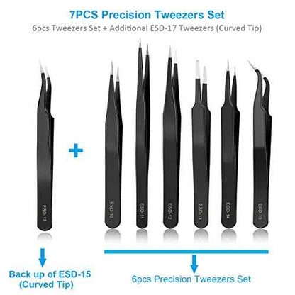 YHYZ 7pcs Precision Tweezers Set, Premium Anti-Static Stainless Steel ESD Tweezers Set Kit for Electronics, Sodlering£¬Jewelry, Craft, Laboratory Work, DIY(7PCS, Version)