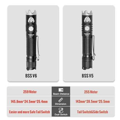 ThruNite BSS V6 Black Scout Survival Customized Edition EDC Flashlight, USB-C Rechargeable LED Flashlight, High 2000 Lumens, 6 Light Modes, Dual Switches Bright Flashlights, Black - CW