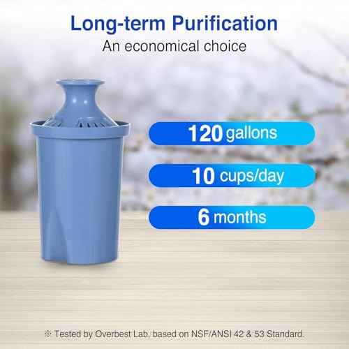 10-Cup Water Filter Pitcher & 2 Extended Life Water Filters (Removes Lead - 6 Months Per Filter) & Electronic Replacement Reminder - Compatible with Brita Water Pitcher/Brita Filter Pitcher