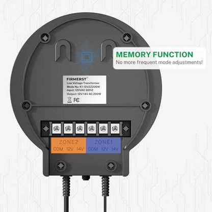 FIRMERST 2 Zone 200W Low Voltage Landscape Transformer with Timer and Photocell Sensor