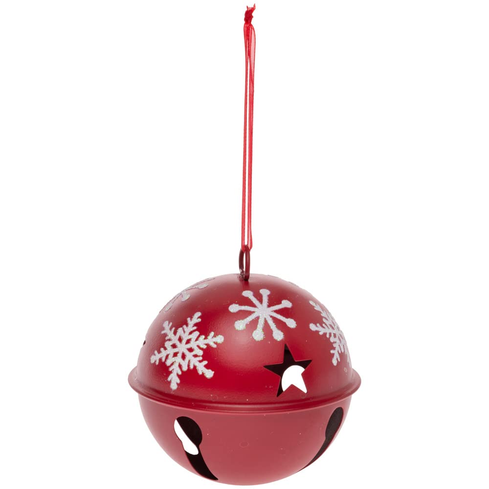 Boston International Christmas Winter Holiday Xmas Bells Tree Ornaments, Set of 3, Red & White