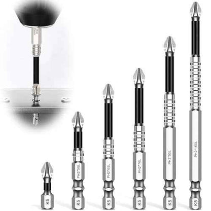 PH2 Phillips Bits Set High Magnetic Cross Head Drill Bit Phillips Screwdriver Drill Bit Set Anti-Slip Alloy Steel 1/4 Hex Shank Impact Bits 6 Pack