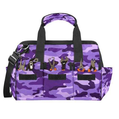 Purple Camouflage Tool Bag for Men Women Multi-Pockets Wide Mouth Tool Storage Bags 14.8 Inch Waterproof Heavy Duty Tool Bag Organizer for Electrician Mechanic Plumbers Handymen
