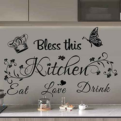 Bless This Kitchen Wall Stickers - Vinyl DIY Art Peel and Stick Wall Decals for Home Office School Coffee