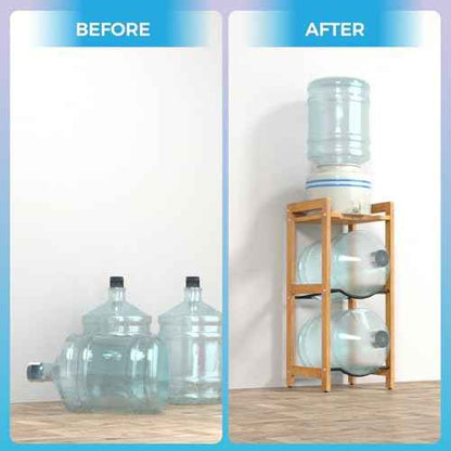 5 Gallon Water Jug Holder with Top Shelves, Natural Solid Wood Water Dispenser Stand 31"H, 3-Tiers 5 Gallon Water Jug Stand, Water Cooler Jug Rack, 5 Gallon Water Bottle Holder with 2 Slot & Top Shelf