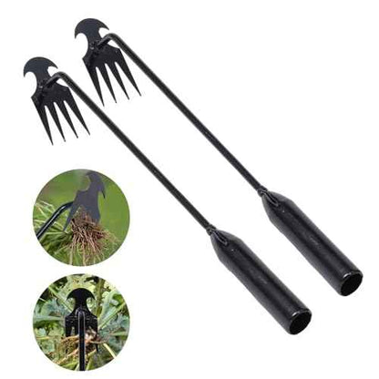 Garden Weed Pulling Tool Uprooting Weeding Tool, 4 Teeth Weed Puller Tool Manganese Steel Garden Weeder Tool for Vegetable Gardening Planting (Black, 2 Pack, 16 inches)