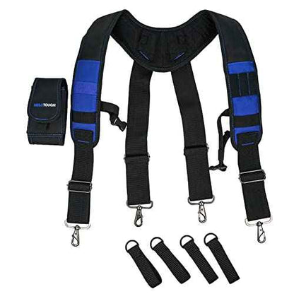 MELOTOUGH Tool Belt Suspenders Construction Work Belt Suspenders with detachable phone holder comfortable foam shoulder padder (Blue)