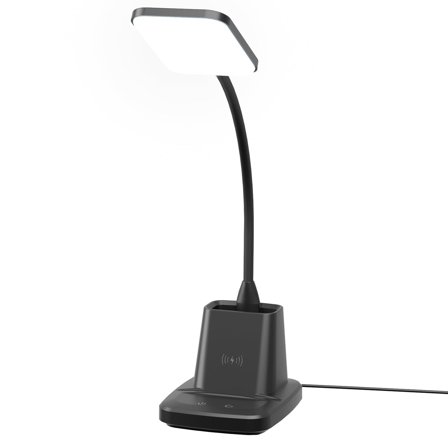 Sailstar Desk Lamp, LED Desk Lamps for Home Office, Wireless Charger Small Desk Lamp with Pen Holder, 3 Color Modes, Dimmable, CRI 85, 800LM, Study Lamps for College Dorm Room, Adapter Included, Black