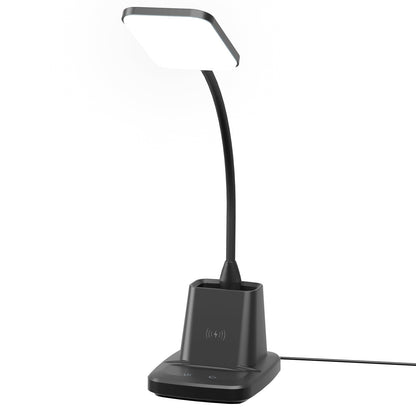 Sailstar Desk Lamp, LED Desk Lamps for Home Office, Wireless Charger Small Desk Lamp with Pen Holder, 3 Color Modes, Dimmable, CRI 85, 800LM, Study Lamps for College Dorm Room, Adapter Included, Black