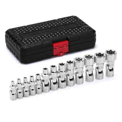 CASOMAN 13PCS 1/4" & 3/8" Drive Universal External Star Socket Set, E4 to E24, CR-V, Swivel Head, 360 Degree Access, with Sturdy Molded Case