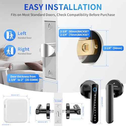 Fingerprint Door Lock- biometric Smart Door knob- passcode keypad Door Handle£¬for Bedroom Hotel Office Apartment (Black+WI-FI)
