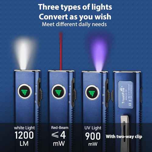 TrustFire Mini X3-SE Rechargeable Flat EDC Flashlight with White Light, UV Light and Red Beam, 1200 Lumens LED Flashlights Combo, Triple Light Sources Pocket Lights IPX6 for Emergency (Deep Blue)