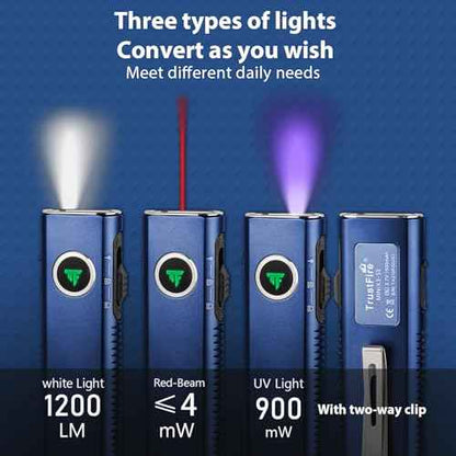 TrustFire Mini X3-SE Rechargeable Flat EDC Flashlight with White Light, UV Light and Red Beam, 1200 Lumens LED Flashlights Combo, Triple Light Sources Pocket Lights IPX6 for Emergency (Deep Blue)