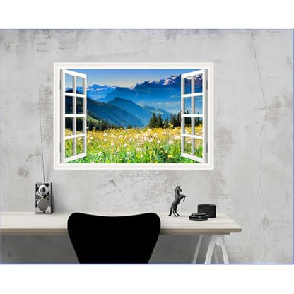 3D Self-Adhesive Painting Fake Window Wall Stickers Tropical Island with Palm Trees Wall Mural Window View Wall Decor for Home (O, 27.6"¡¿17.3")