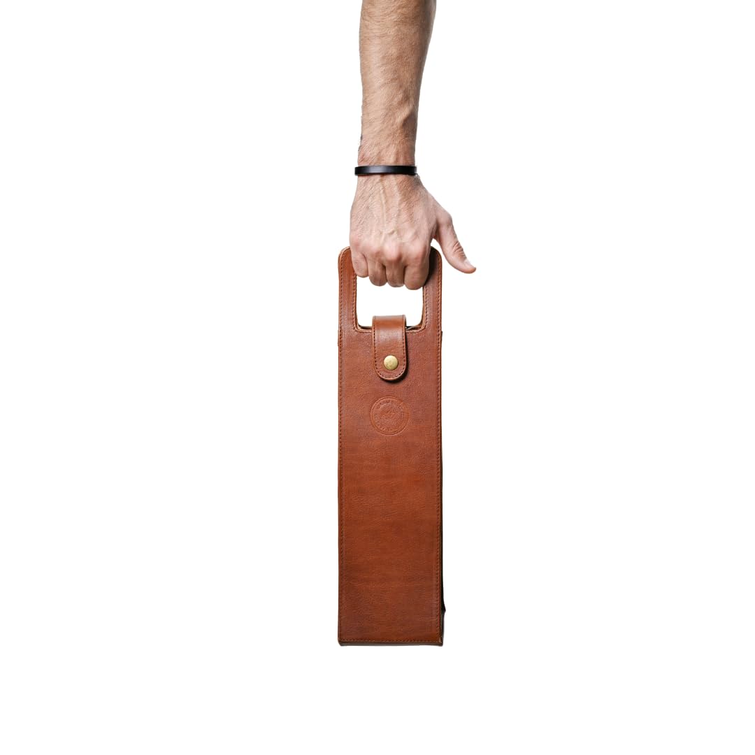 Argali Wines Premium Collection Single Bottle Wine Tote - Genuine Leather, Elegant & Durable, Secure Locking Strap, Sophisticated Gift for Wine Enthusiasts (Green)