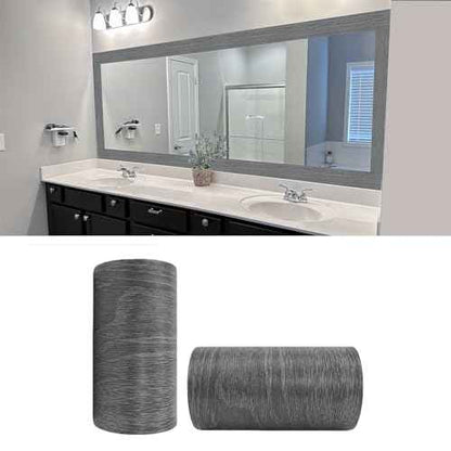 YESUS Dark Grey Wood Grain 3D 10M Wallpaper Frame Removable PVC Waterproof Peel and Stick Wallpaper,Bathroom Frame Sticker Wall Decor 3.93" x 32.8"