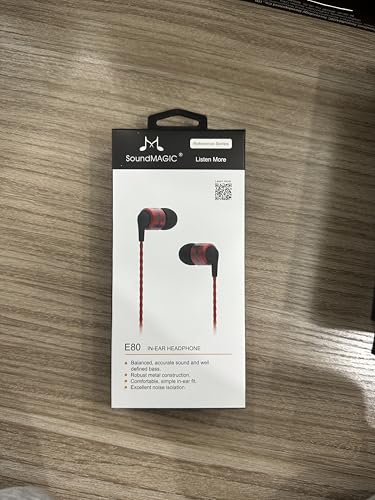 SoundMAGIC E80 Wired Earbuds No Microphone HiFi Stereo Audiophile Earphones Noise Isolating in Ear Headphones Comfortable Fit Super Bass Black Red