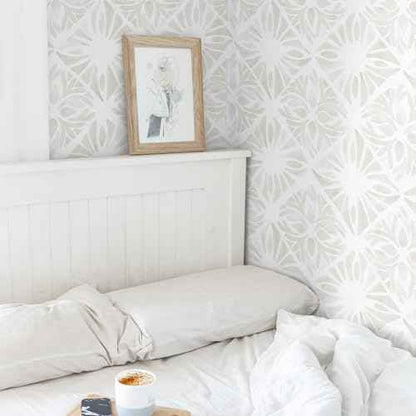 Geometric Peel and Stick Wallpaper Boho 78.7 "x17.3 White and Gray Wallpaper White Contact Paper Removable for Bedroom Waterproof Removable Shelf Liner Decal Vinyl Roll