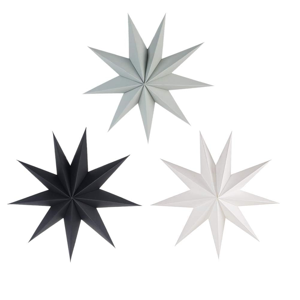 SUNBEAUTY 3 Pcs 9-Pointed Paper Star Lanterns 12 Inch Hanging Lampshade Wedding Birthday Christmas Home New Year Party Decorations