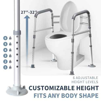 Toilet Safety Rails, Height-Adjustable, Foldable, Tool-Free Assembly, for Elderly, Seniors, Handicap & Disabled, 350 lbs Capacity